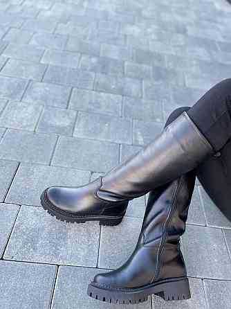 Чоботи жіночі Львів чорні натуральна шкіра зима высота 36см обхват 37-38см подошва 3/5см (4828) Коломия