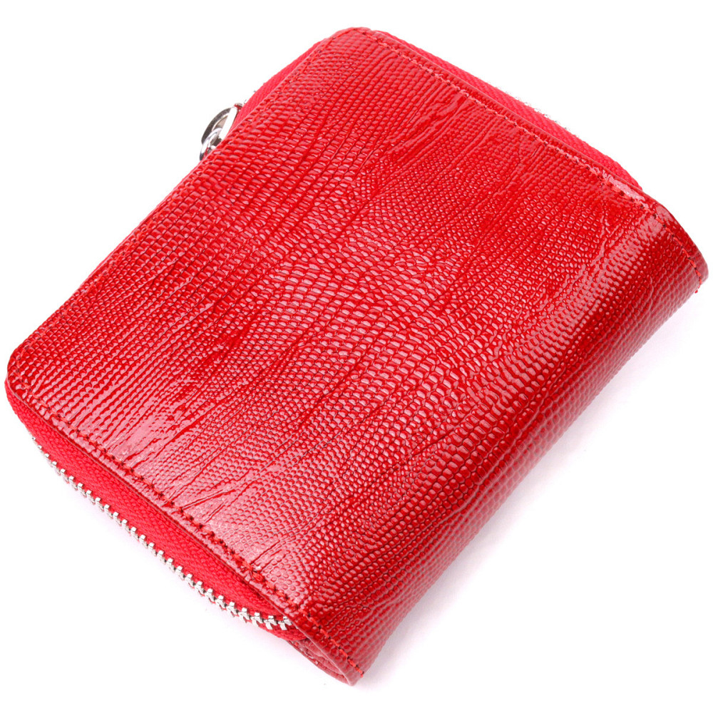 Лакированный женский кошелек с монетницей на молнии из натуральной фактурной кожи KARYA 21410 Красный Киев - изображение 2