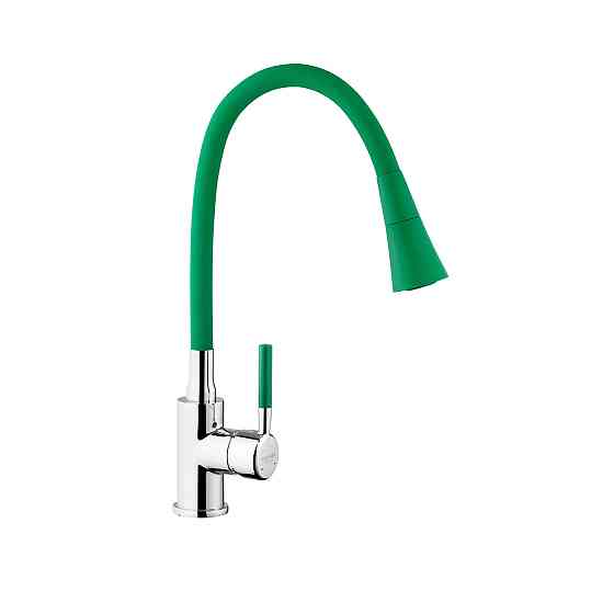 Смеситель для кухни с гибким изливом Kroner KRM Kuche - C132GRN зеленый/хром Киев