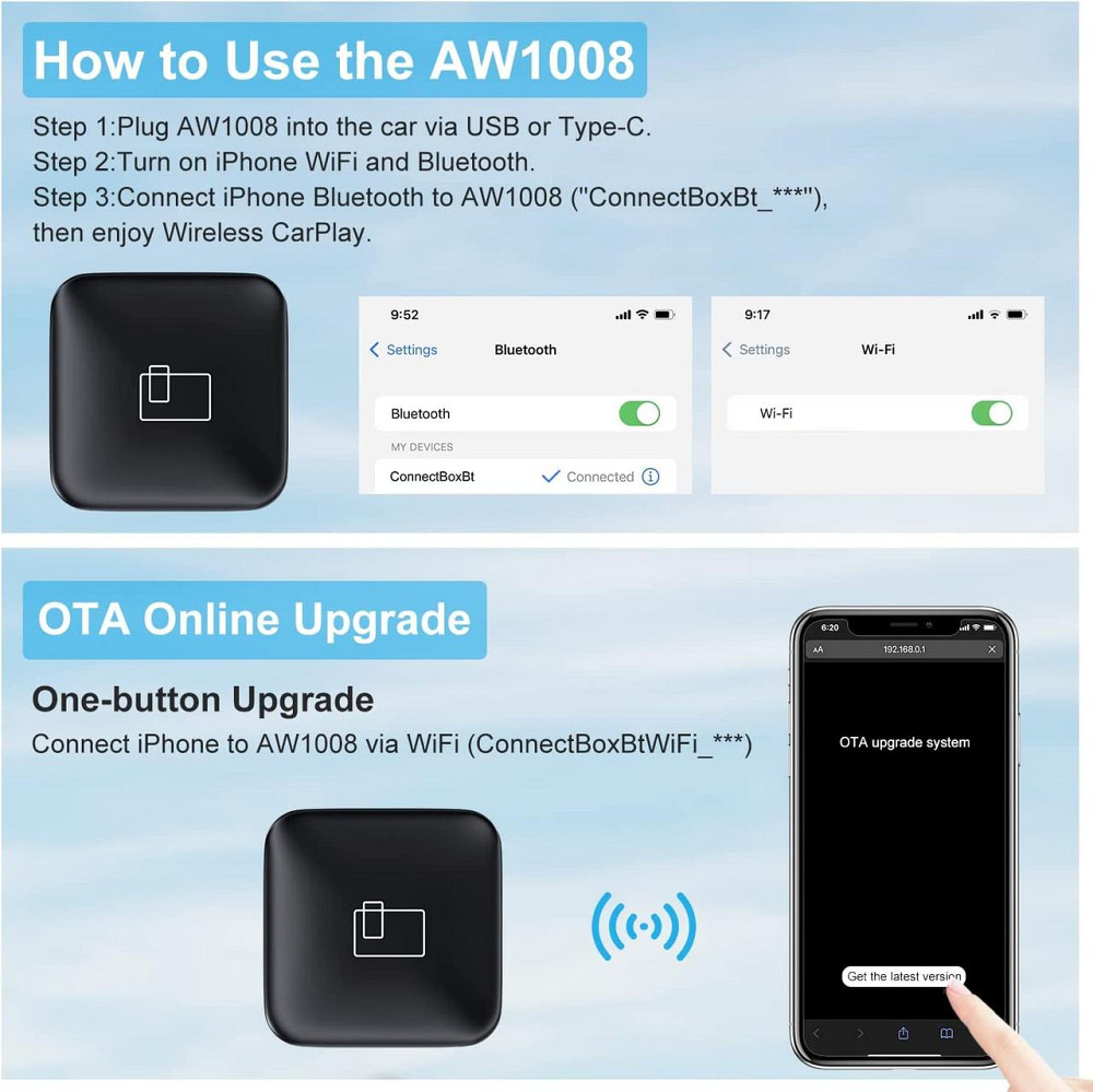 Бездротовий адаптер ANKEWAY CarPlay (AW1008): Перетворіть дротовий CarPlay на Wireless + AirPlay Київ - фото 4