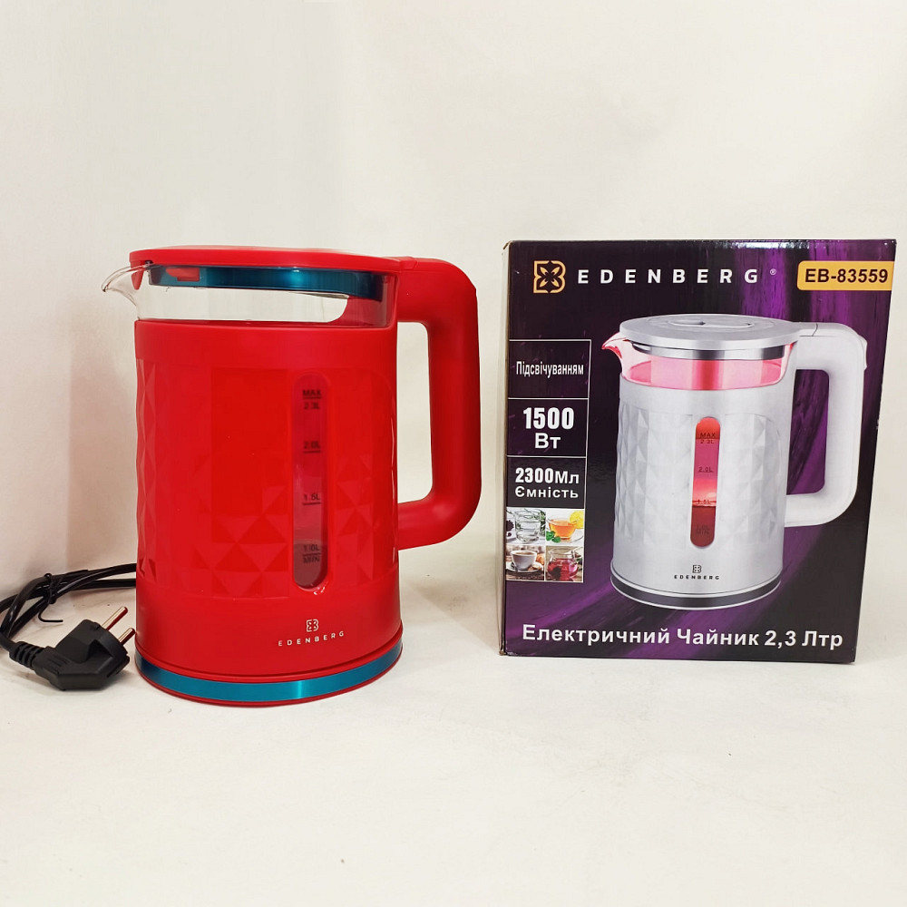 Електрочайник скляний Edenberg EB-83559 2.3л 1500Вт Red AM-87 Львів - фото 4