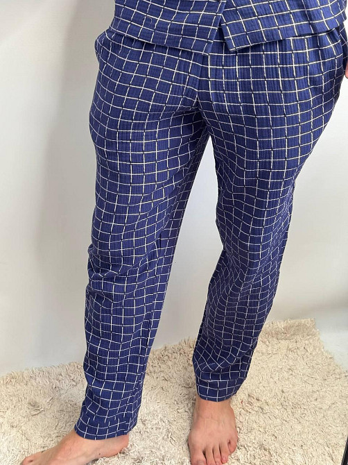 Мужской домашний костюм из муслиновой ткани на пуговицах Синий XL-2XL Харьков - изображение 4