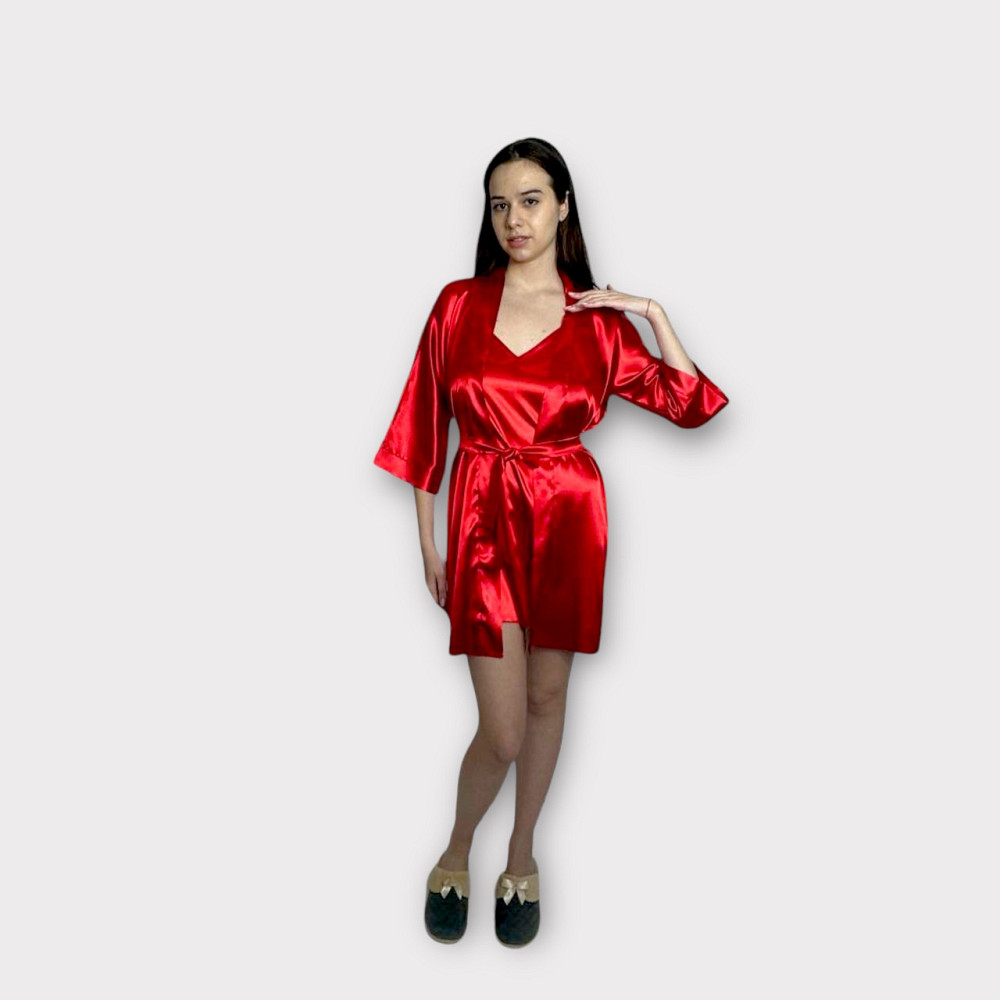 Комплект нічна сорочка з халатом Червоний 2XL Харків - фото 5