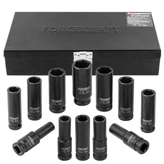 Набір головок ударних глибоких 1/2" 6 г 12 пр. (10, 12-19, 21, 22, 24 мм) у кейсі FORCEKRAFT FK-4127-5MPB Одеса