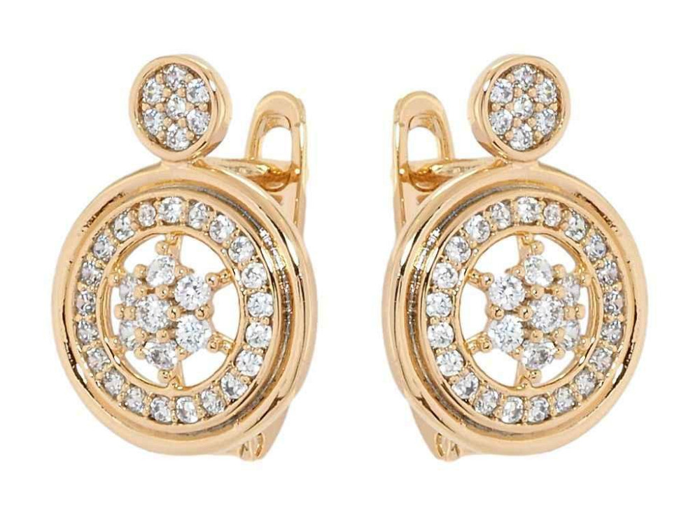 Сережки Позолота 18K англійський замок Кругі з цирконієм (174180) ТМ XUPING Київ - фото 1