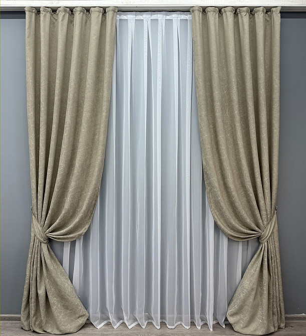 Комплект штор VR-Textil Жаккард Viva Marmo № 1779ш Тауп 150х290 см 2 шт (33-0742) Киев - изображение 2