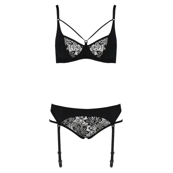 Комплект білизни Passion PAULINE SET L/XL, black, стрепи, ліф, стрінги і пояс для панчох Львів