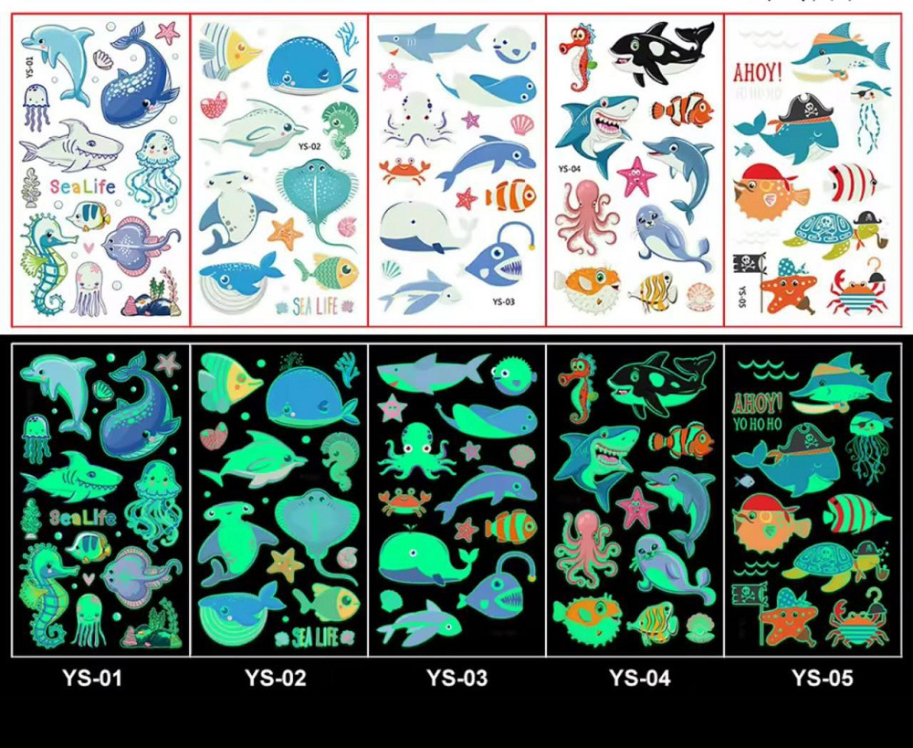 Дитячі тимчасові тату переводні, флуоресцентні тату " Морські жителі", дитячі водостійкі тату, що св Київ - фото 1