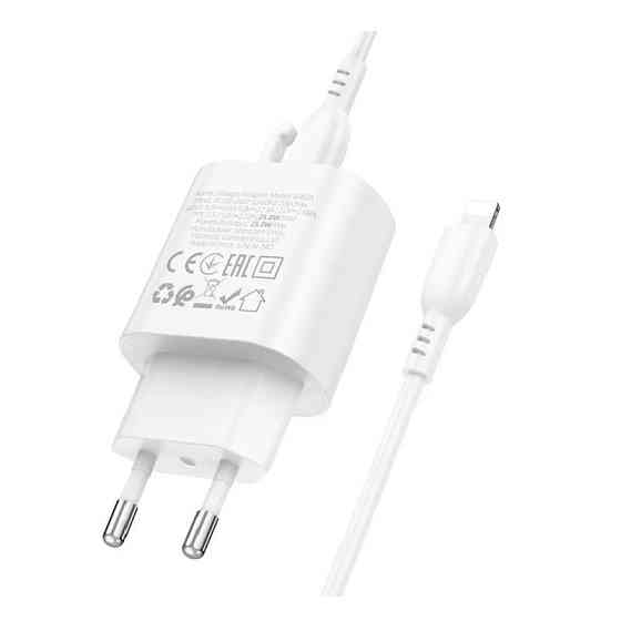 Мережевий зарядний пристрій з кабелем BOROFONE BA82A Platinum single port PD25W charger set (C to iP) (EU) Одеса