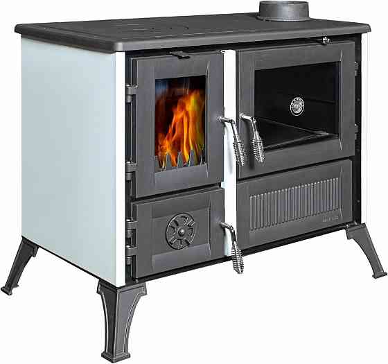 Піч-кухня чавунна Hosseven 4013 з духовкою та варильною поверхнею 8 кВт до 60 м2 опалювально-варильна біла піч на дровах Туреччина Київ