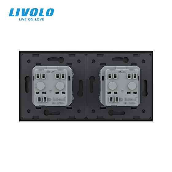 LIVOLO Подвійна електрична розетка з заземленням LIVOLO, чорна, скляна матова рамка, шторки, 25 Коломыя