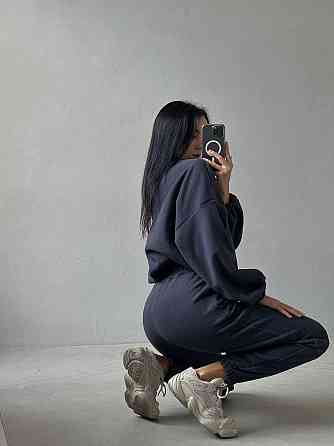 Женский повседневный теплый флисовый костюм двойка турецкий двухсторонний флис Графит, 48/50 Одесса