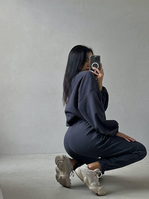 Жіночий повсякденний теплий флісовий костюм — турецький двобічний фліс Графіт, 48/50 Одеса - фото 2