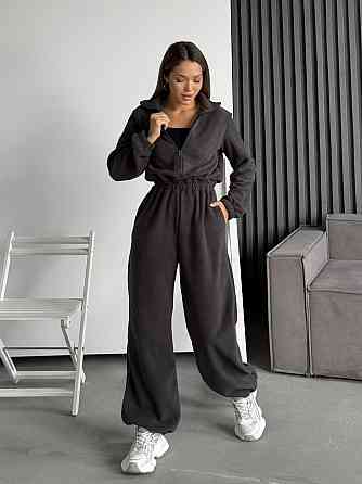 Жіночий теплий повсякденний комбінезон двосторонній поліс фліс Графіт Одеса