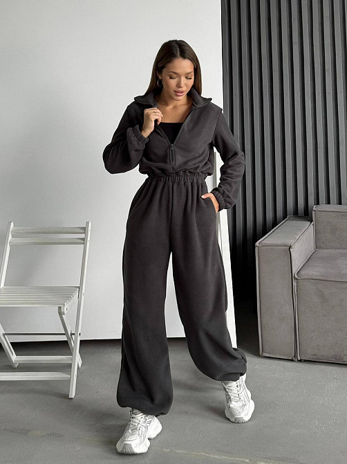 Женский теплый повседневный комбинезон двусторонний полар флис Графит Одесса - изображение 5