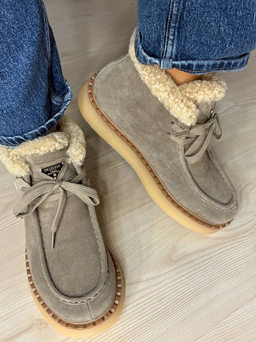 Ботинки женские Hengji 68-5 замшевые на меху с опушкой бежевые, 38, 24 см Киев - изображение 5