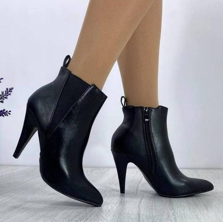 Жіночі Черевики Чорні на Каблуку Шкіряні Модельні Ботильйони Напівчоботи (розміри: 36,37,38,39,40) - 60 Дніпро - фото 1