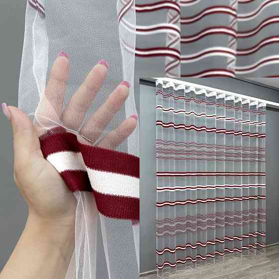 Тюль VR-Textil 1772т Фатин полосы Бордовый с белым 300х270 см (42-0768) Киев
