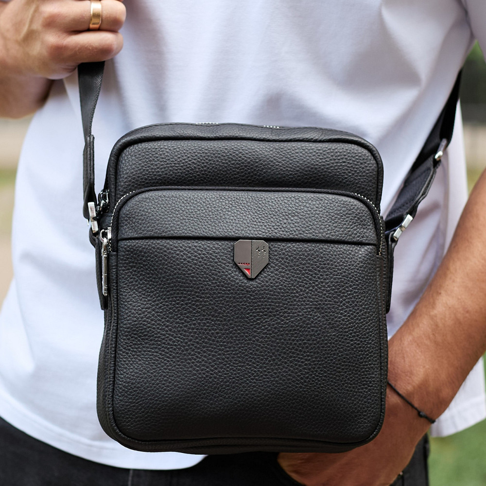 Чоловіча чорна шкіряна сумка на плече Київ - фото 2