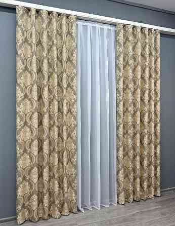 Комплект готовых штор VR-Textil Лен Корона Мария № 1271ш Капучино с бежевым 150х270 см 2 шт (33-0102) Киев