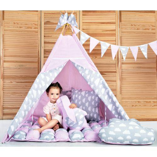 Вигвам Хатка комплект Бонбон Нежность Розовый с серым (облака) с подушками Киев - изображение 1