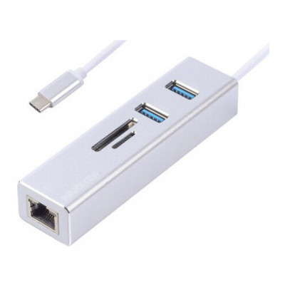 Концентратор Maxxter USB to Gigabit Ethernet, 2 Ports USB 3.0 + microSD/TF card r (NECH-2P-SD-01) Вінниця - фото 1