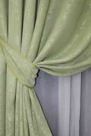 Комплект готових штор VR-Textil Жакард Sultan XO № 1367ш Світло-оливковий 100х270 см 2 шт (31-621) Київ