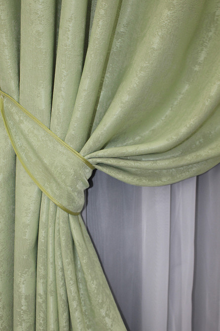 Комплект готових штор VR-Textil Жакард Sultan XO № 1367ш Світло-оливковий 100х270 см 2 шт (31-621) Київ - фото 4