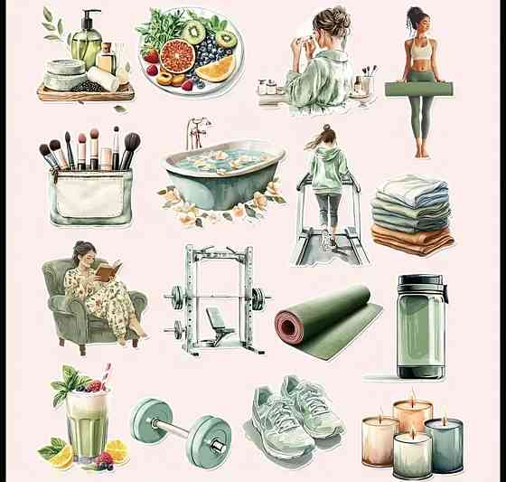 Набір декоративних стікерів «Турбота про себе та здоровий спосіб життя» Київ