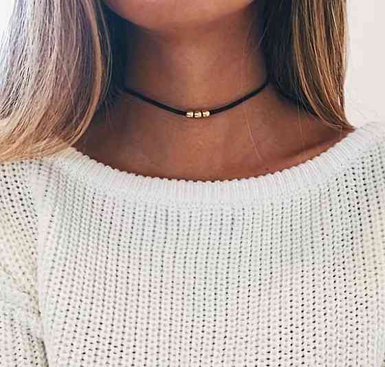 Чокер на шею с бусинами минималистичное ожерелье черный шнурок украшение для женщин Киев