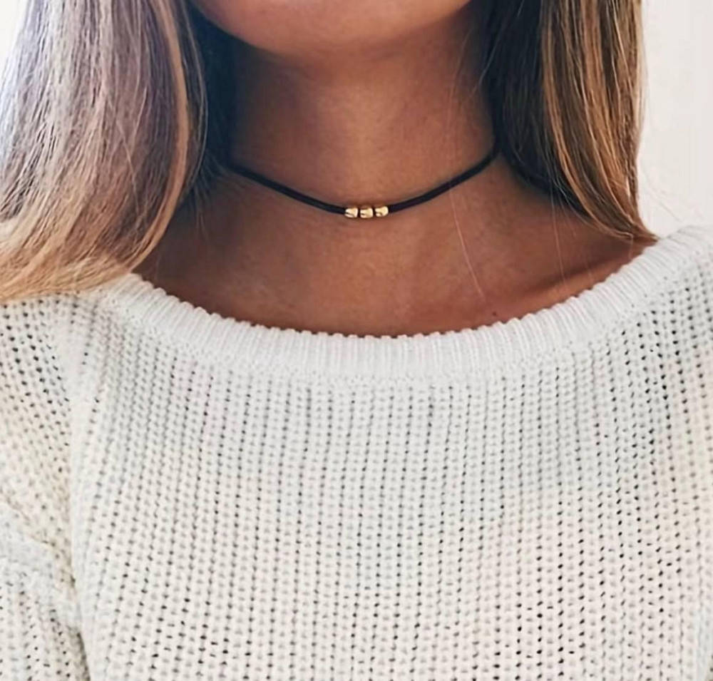 Чокер на шею с бусинами минималистичное ожерелье черный шнурок украшение для женщин Киев - изображение 4