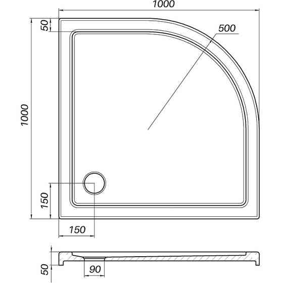 Душовий піддон півкруглий PILICA RS100I BRAVO (1уп.) (000028408) Київ