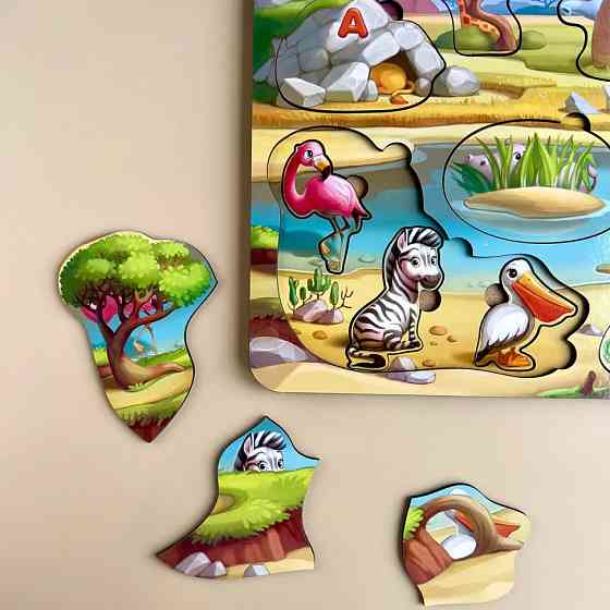 Дерев'яна настільна гра "А де звірі?" Ubumblebees (ПСД175) PSD175 сортер-вкладиш Вінниця