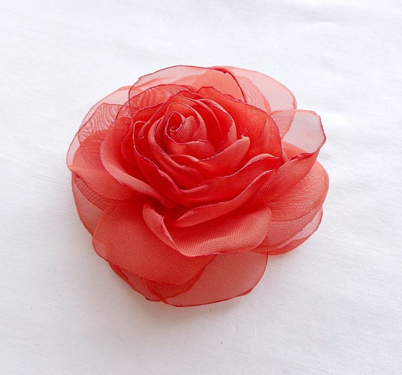 Брошка квітка з тканини ручної роботи "Чайна Троянда червона" Київ - фото 1