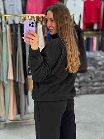 Жіночий теплий прогулянковий костюм вільного крою турецький фліс Чорний, 42/44 Одеса