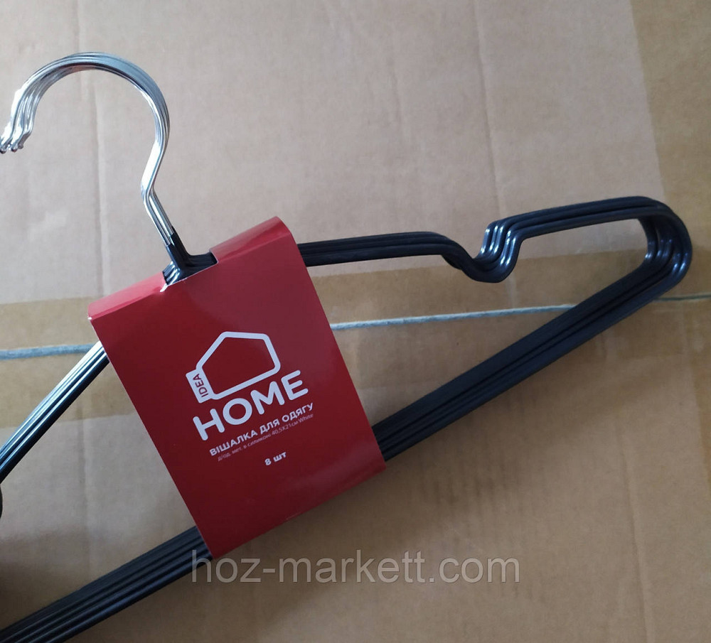 Вішалки плічка, тремпіль чорний металевий у силіконовому покритті з хромованим гачком тонкий 8 шт. в уп Харків - фото 6