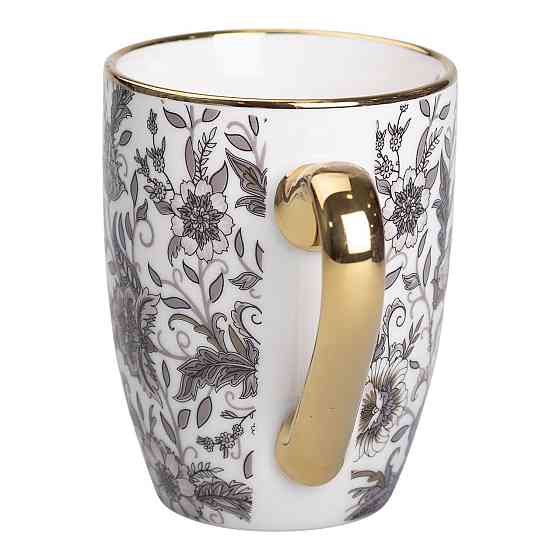 Порцелянова чашка 400 мл із золотим обідком і золотою ручкою Сіра RX-N240665G Київ