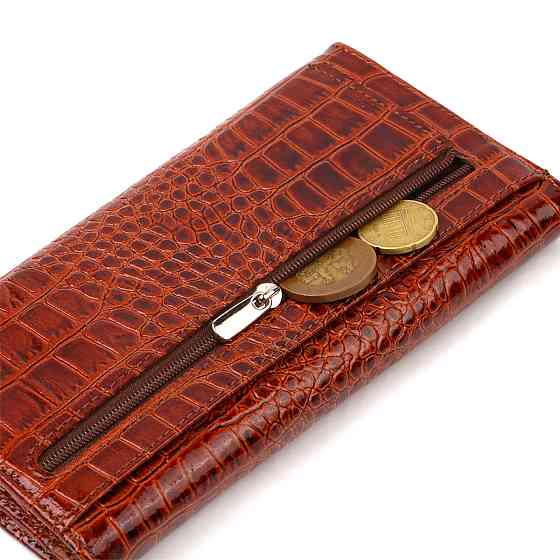 Женское портмоне из лакированной натуральной кожи с тиснением под крокодила CANPELLINI 21704 Коричневое Киев