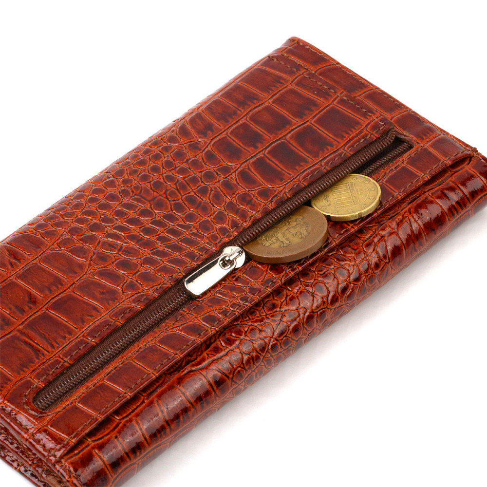 Женское портмоне из лакированной натуральной кожи с тиснением под крокодила CANPELLINI 21704 Коричневое Киев - изображение 4