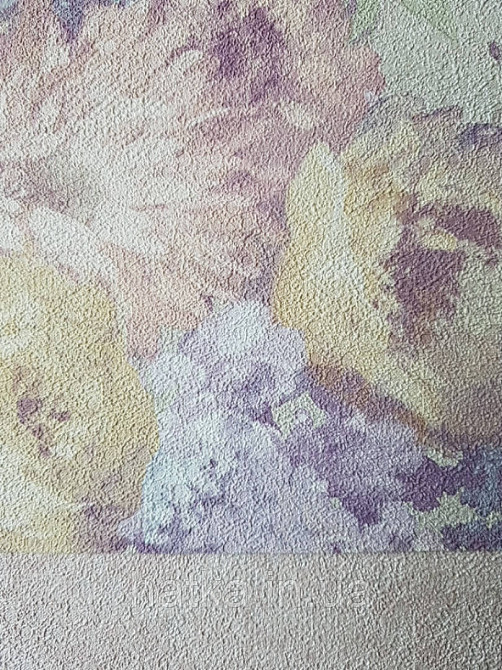 Шпалери вінілові на флізелін GranDeco Dorina метрові квіти великі кремові бузкові на сіро бежевому срібло Київ - фото 1