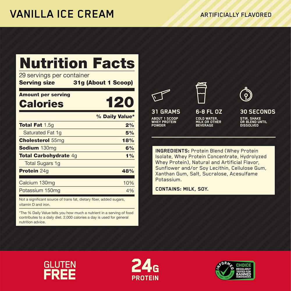 Протеїн Optimum Nutrition 100% Whey Gold Standard 908 gram (Vanilla Ice Cream) Луцьк - фото 2