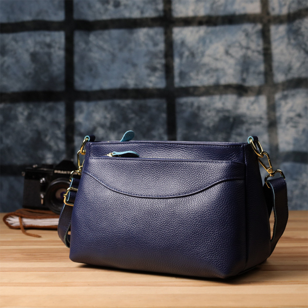 Женская кожаная сумка с жестким дном Vintage 22986 Синий Киев - изображение 9