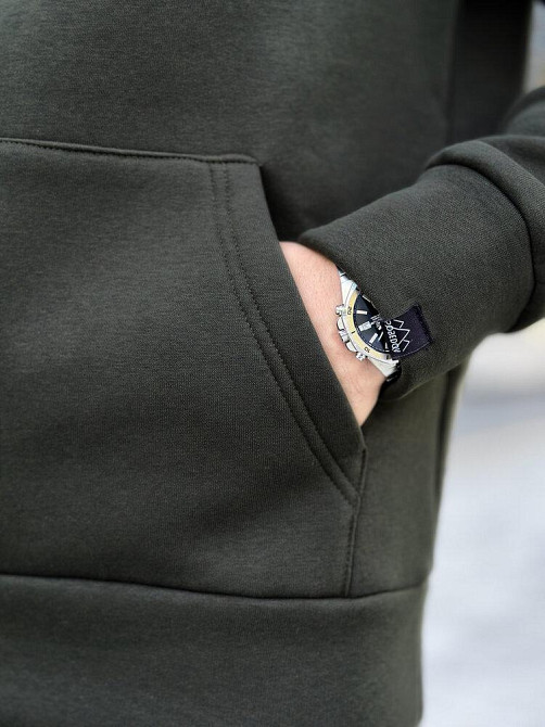 Тепле чоловіче худі на флісі з капюшоном хакі Pobedov 008 ЗИМА Київ - фото 7