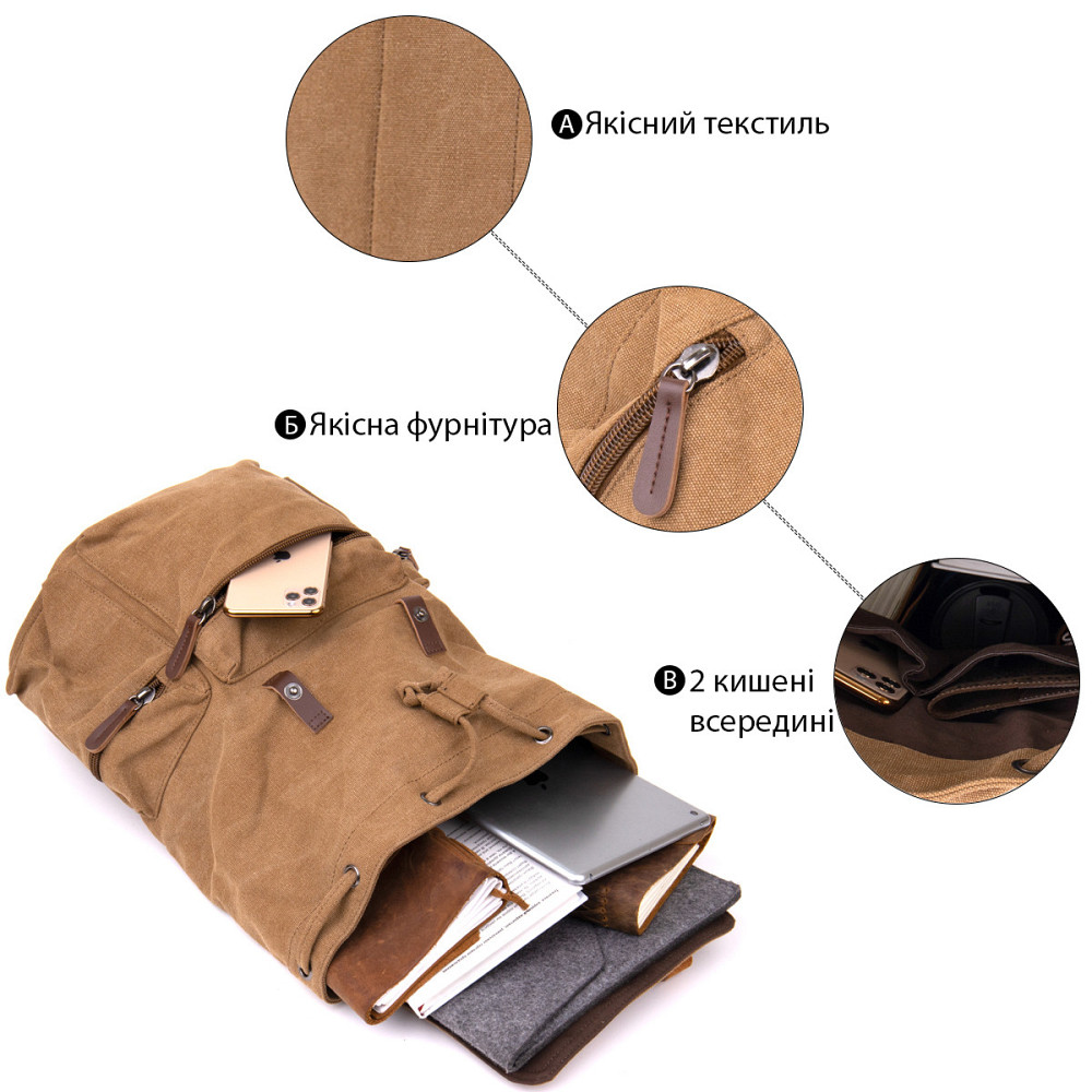 Рюкзак туристичний текстильний унісекс Vintage 20610 Коричневий Київ - фото 5