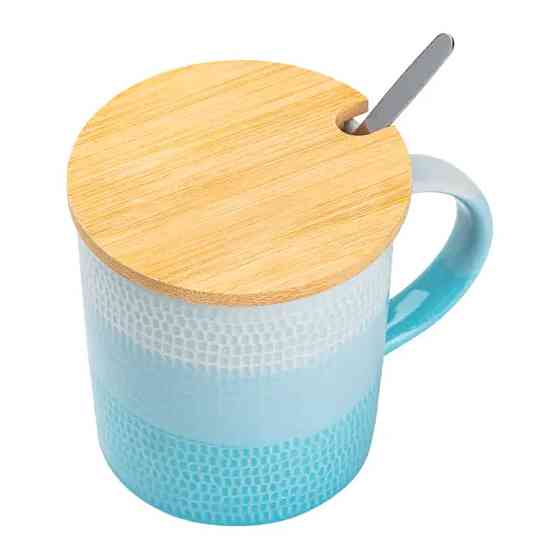 TS Kitchen Чашка з бамбуковою кришкою та ложкою порцелянова 350 мл Блакитний HP7201LB Коломыя