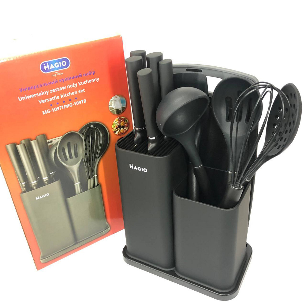 Набір кухонного начиння на підставці Magio MG-1097B, Силіконовий набір для кухні кухарського FV-55 Львів - фото 11