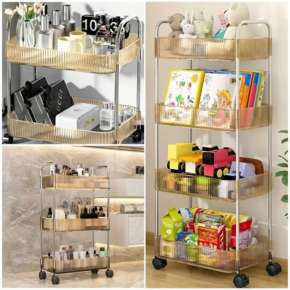 Этажерка мобильная двухъярусная универсальная из акрила и металла 40х28,5х45см Бежевая SW-00002110 Днепр - изображение 7