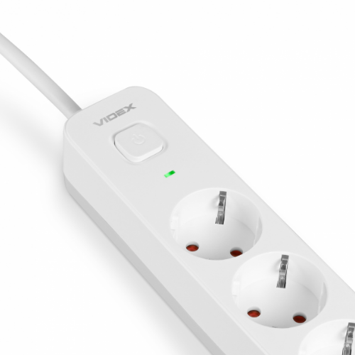 Мережевий подовжувач із заземленням 3 розетки 3м з кнопкою білий VF-PD33G-W Oncord Videx Житомир - изображение 6