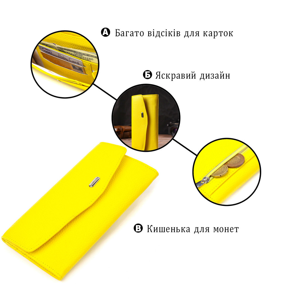 Яскраве жіноче портмоне з натуральної шкіри флотар Жовте (CANPELLINI) Київ - фото 8
