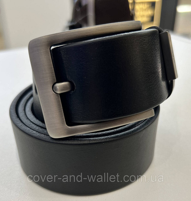 Широкий мужской кожаный ремень черного цвета из стандартной пряжкой 40мм PS Leather Киев - изображение 9